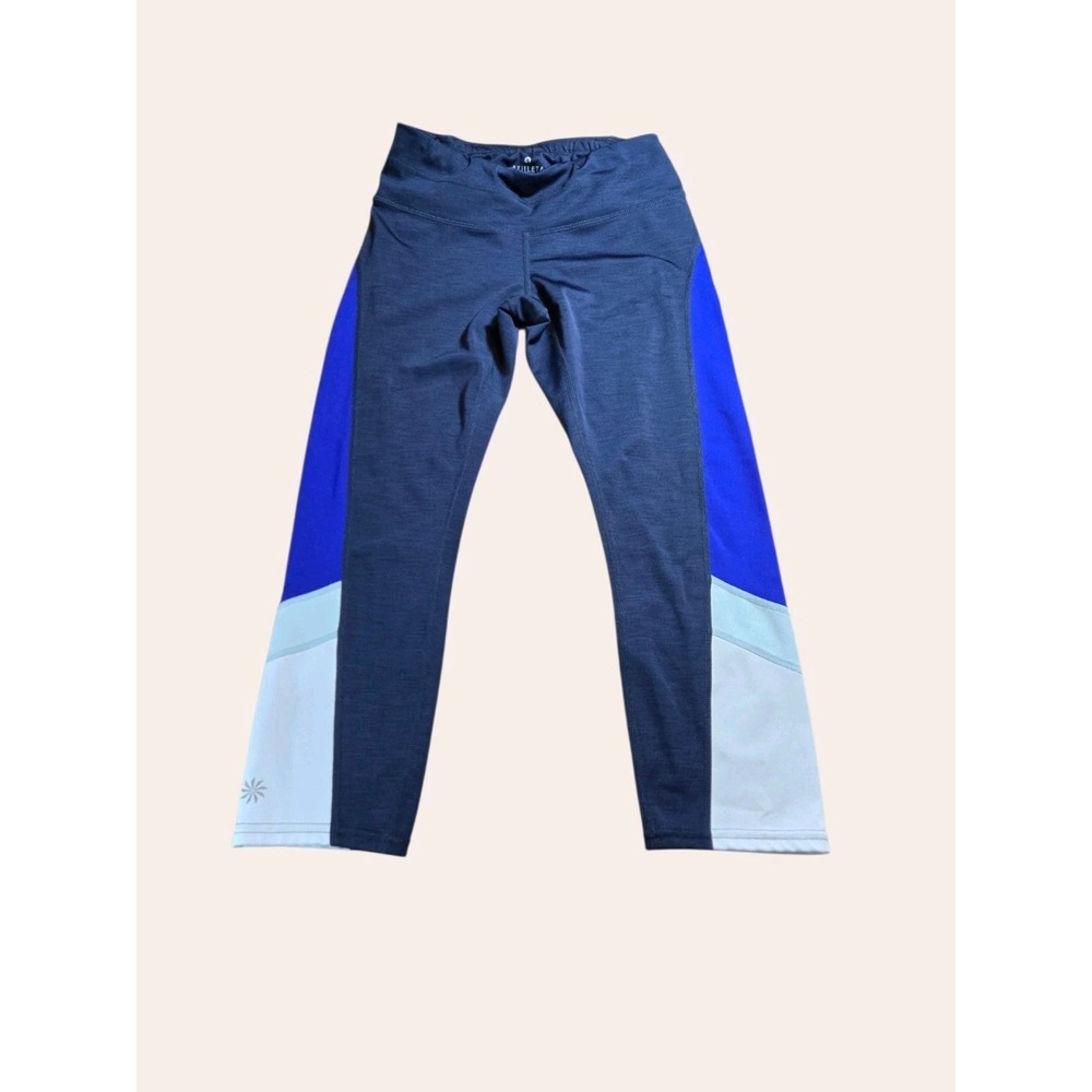 ATHLETA womens size M Sonar capri blue white colorblock cropped leggings